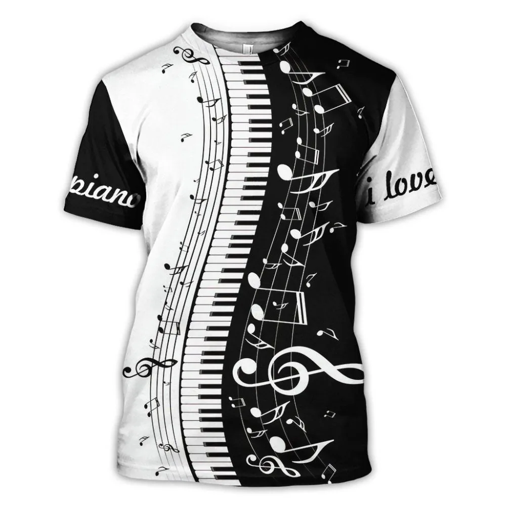 

2021 3d printed piano music men's T-shirt summer funny Harajuku short-sleeved musical instrument street fashion