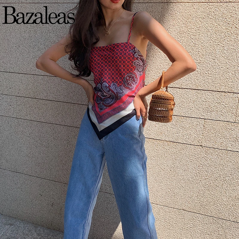 Женский топ с принтом Bazaleas винтажный Красный открытой спиной бандажный топик на
