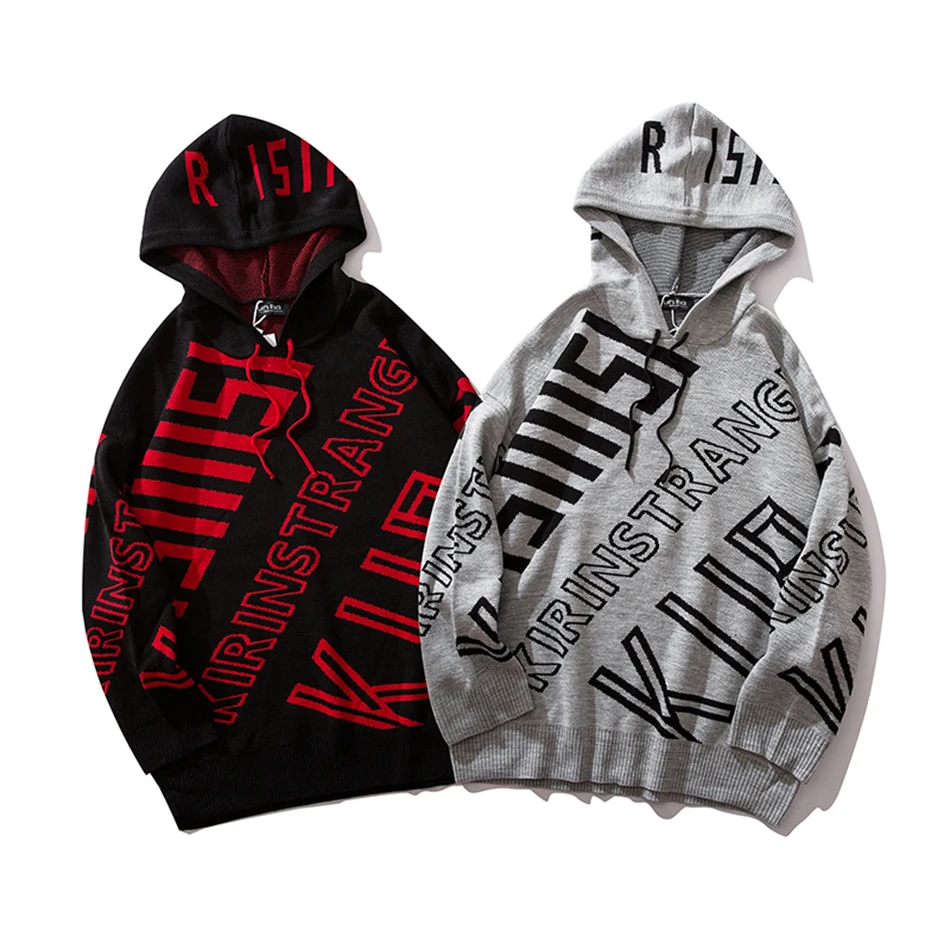 

Spring Autumn Sweater Men Pull Homme Long Sleeve Korean Hooded Sweaters Oversize Personality Letter Jacquard Loose Sweater
