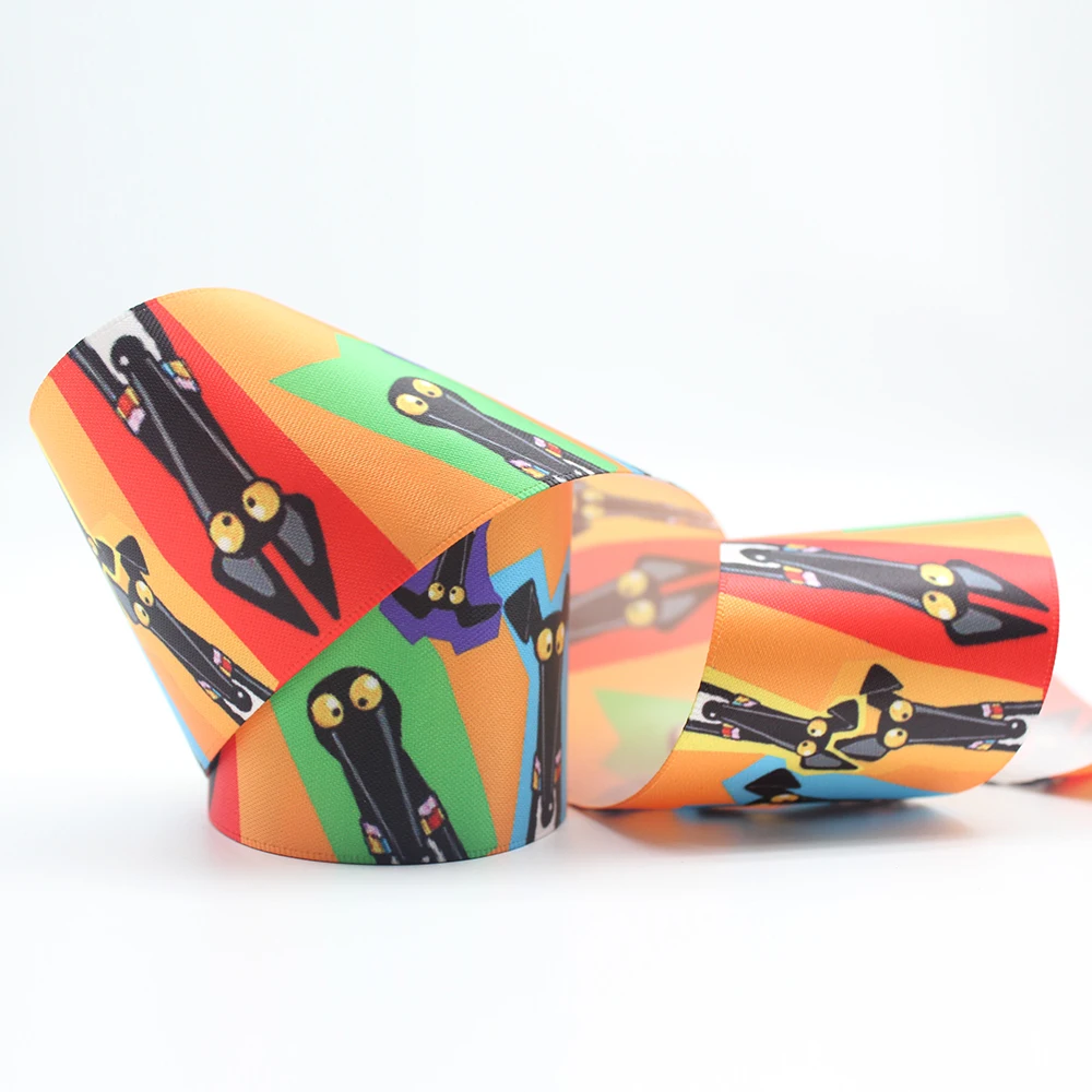 

16-50MM Greyhound Printed Satin Ribbon Gift Bow Craft Wedding Party DIY Supplies Silk Sewing Accessories Fabric 10/25/50 Yards
