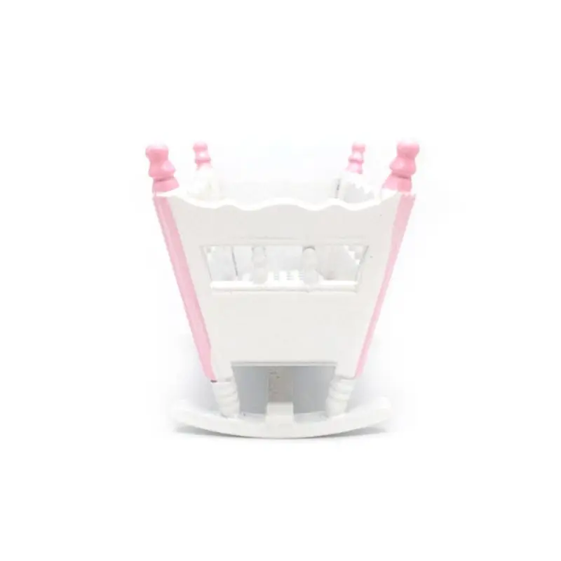 

C5AA 1:12 Miniature Dollhouse Furniture White Wooden Baby Nursery Cradle Bed Crib Mini Doll House Accessories Decor