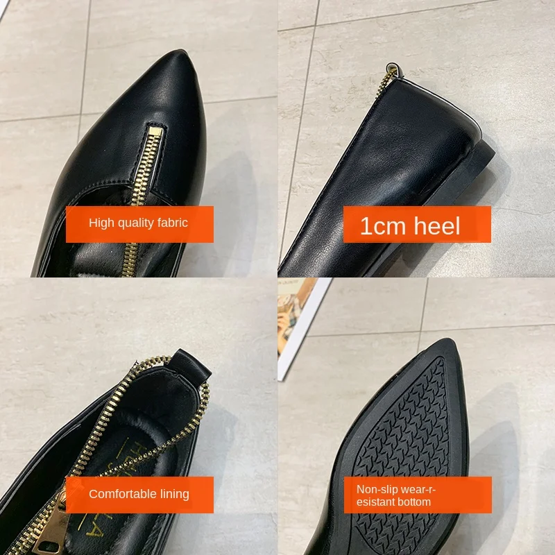 

2020 New Spring Fashion Leather Zip Flats Hot Design Pointed Toe All Match Casual Shoes Women Flat Heel