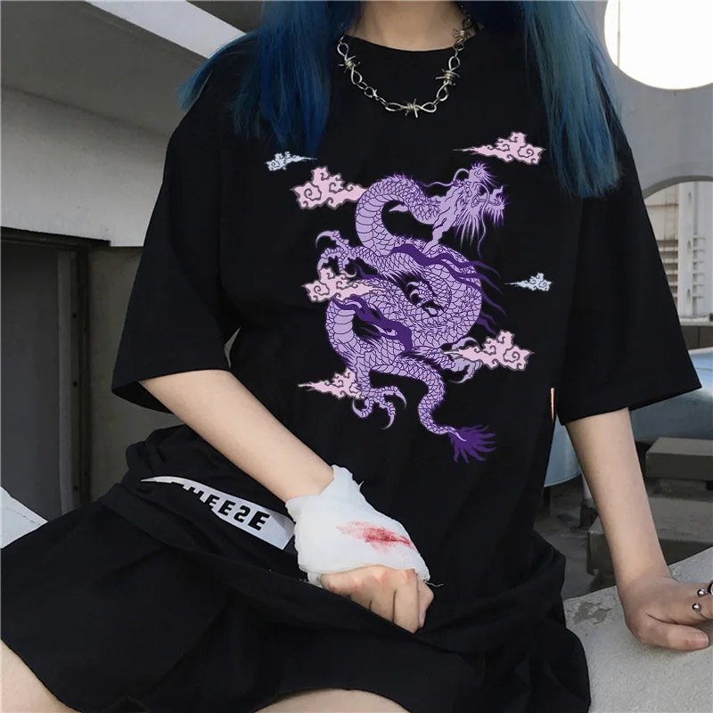 Купи Retro T-shirt Female Chinese Dragon Men And Women Short-sleeved Half-sleeved Printing T-shirt Street Large Size T-shirt XS-4XL за 281 рублей в магазине AliExpress