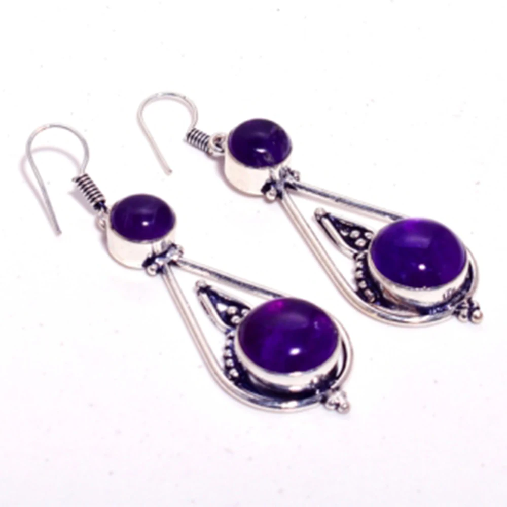 Аметист серебро накладки на медные серьги 65 мм E4660 | Украшения и аксессуары