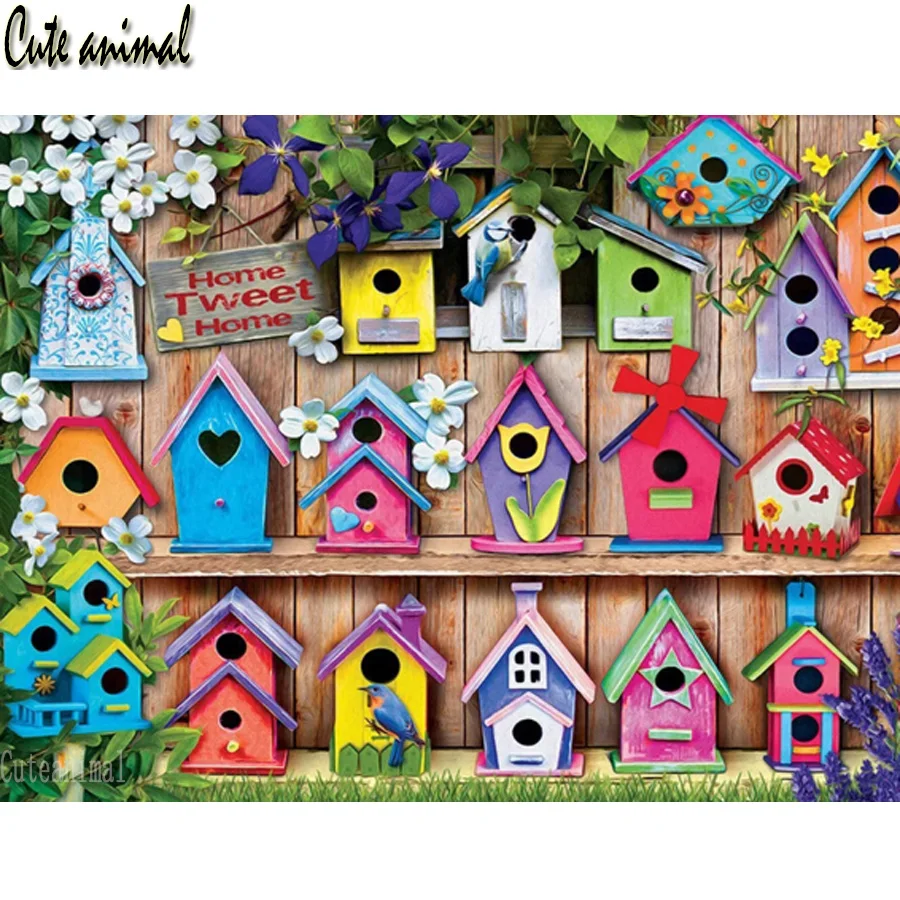 

Набор для алмазной вышивки 5D, птица, цветок, птица, хижина, квадратные Стразы
