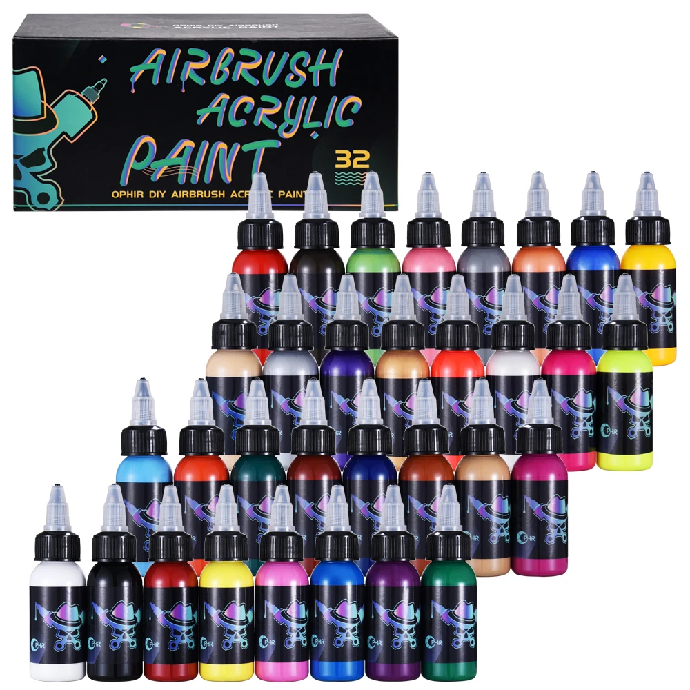 OPHIR Airbrush Acrylic Paint 24/32 Colors Airbrush DIY Paint for Model Shoes Leather Painting Airbrush DIY Pigment TA005(1-24)