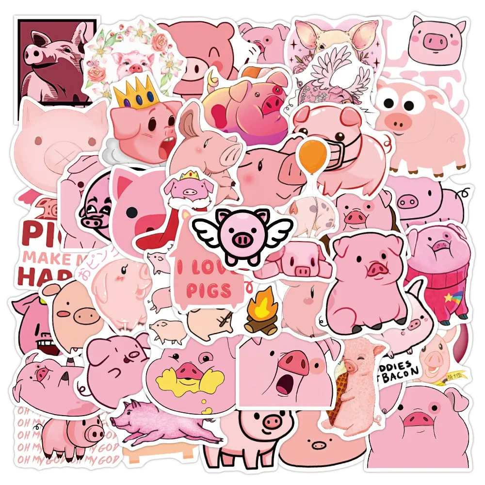 

10/50PCS Kawaii Cartoon Pink Pig Animal Stickers Funny Decal DIY Car Bike Travel Luggage Phone Guitar Laptop Waterproof Sticker