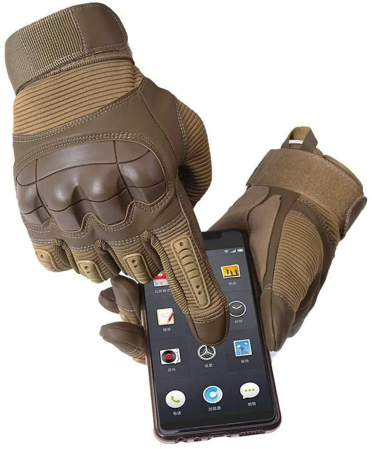 Тактическая кожаная перчатка с жесткими костяшками для сенсорного экрана