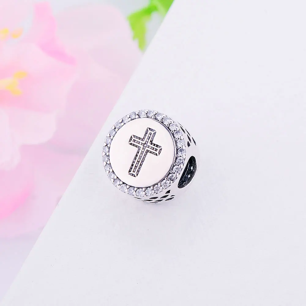 Authentic 925 Sterling Silver Faith Cross With Crystal Beads Charm Fit Original Pandora Bracelet Bangle For Women Jewelry | Украшения и