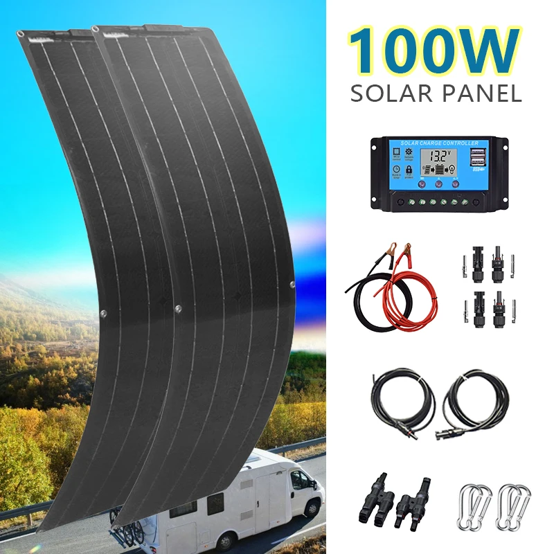 50W 100W Flexible Solar Panel Kit 12V Battery Charger Monocrystalline Cell Solar System Module For Home Camping Car RV Boat