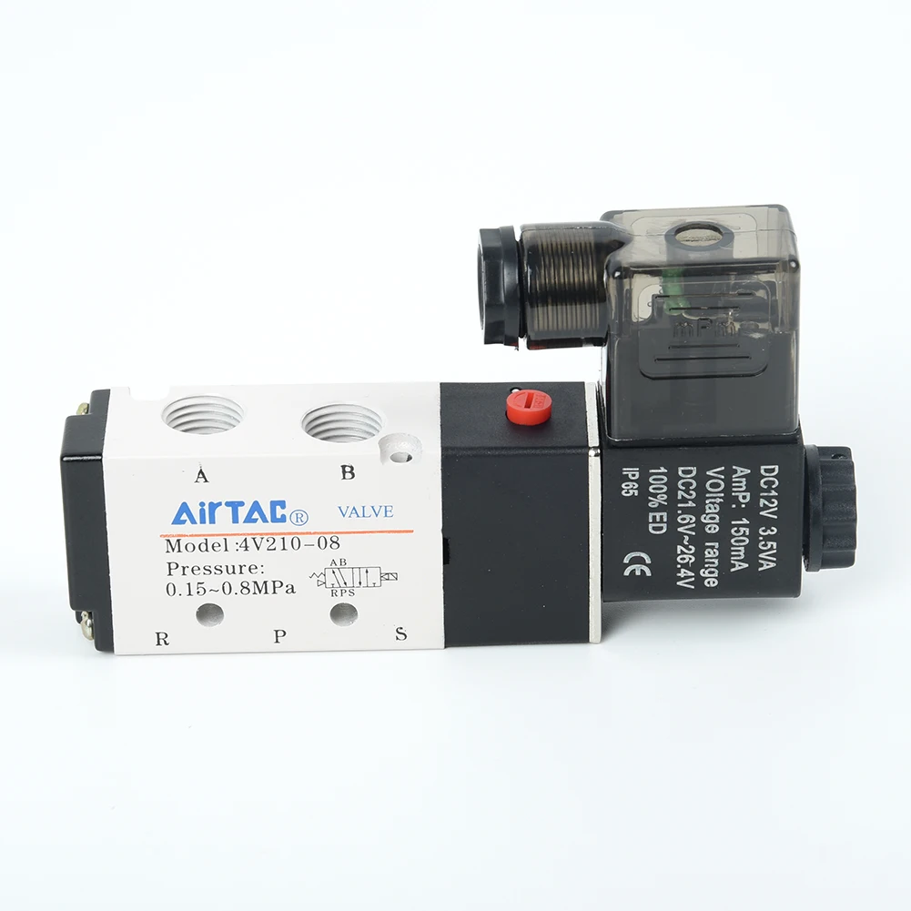 4V210 08 DC 12V электромагнитный пневматический клапан 5 портов 2 позиции и Соединитель