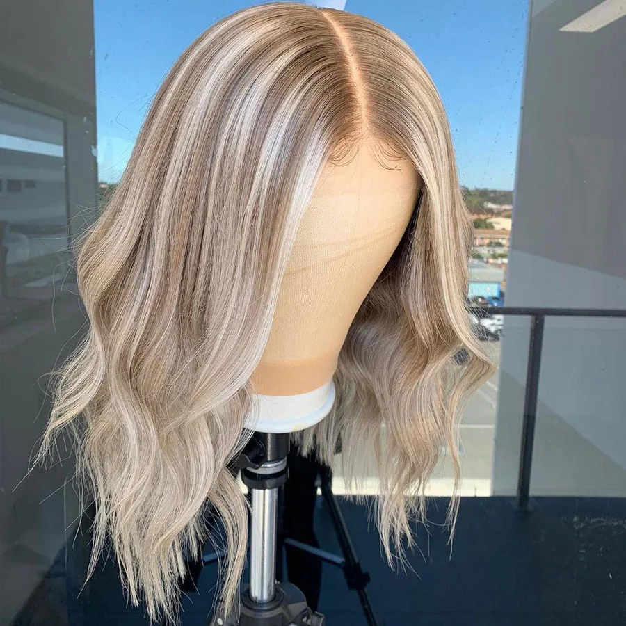 

Remy 26 Inch Blonde Ombre 613 Highlight Body Wave Lace Front Wigs For Women Brazilian Human Hair With Baby Hair Pre Plucked