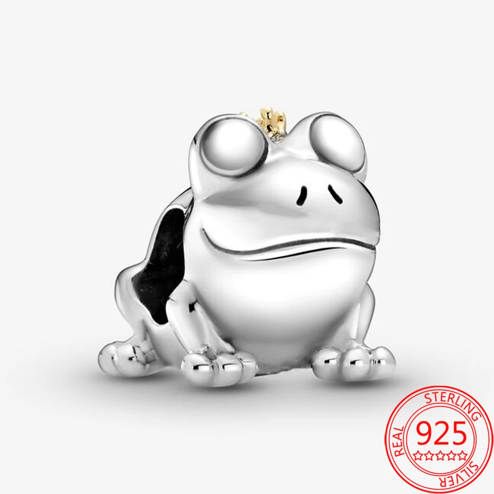 

100% 925 Sterling Silver Two-Tone Color Frog Prince Beaded Charm Fit Pandora Bracelet DIY Pendant Accessories Jewelry Making