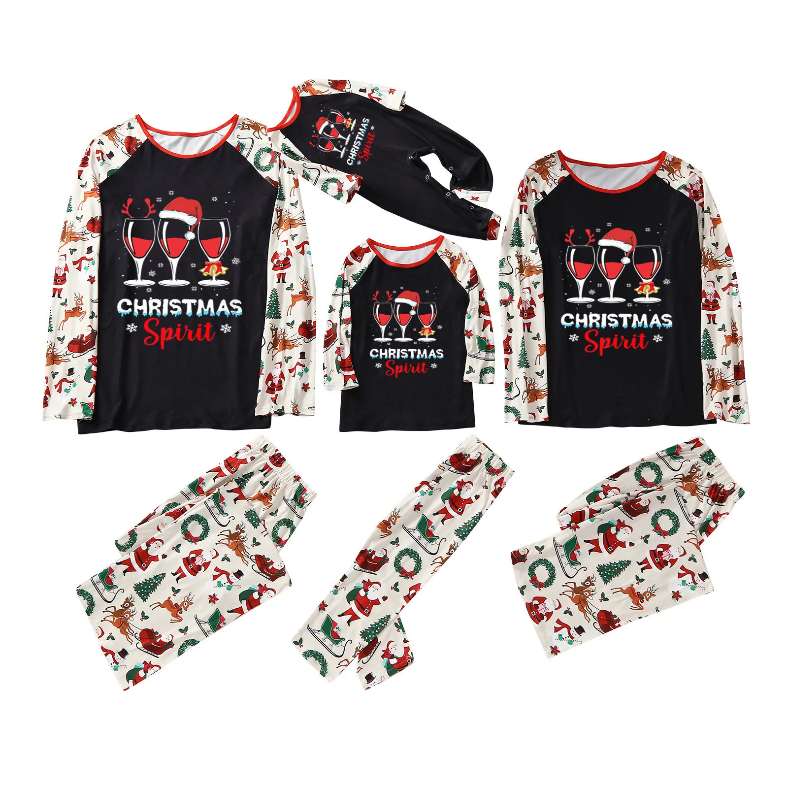 

Christmas Spirit Wine Glasses Loungewear Family Matching Pajamas Set Women Men Kids Baby Sleepwear Nightwear Hooded Outfits