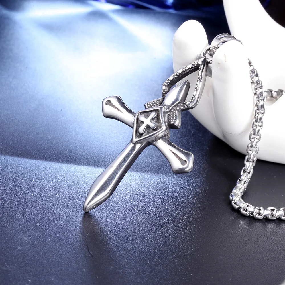 Хип хоп Дева Святого меча крест кулон ожерелье в стиле панк готика Байкер из