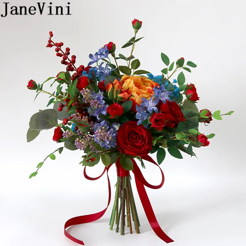

JaneVini винтажные Искусственные Свадебные цветы красная роза Оранжевый Peonias Свадебный букет невесты держащий Свадебные букеты очарование Bukiet