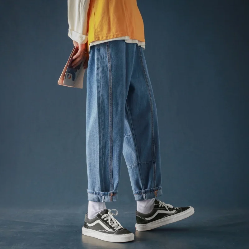 Мужские повседневные брюки в Вертикальную Полоску черные/синие мешковатые