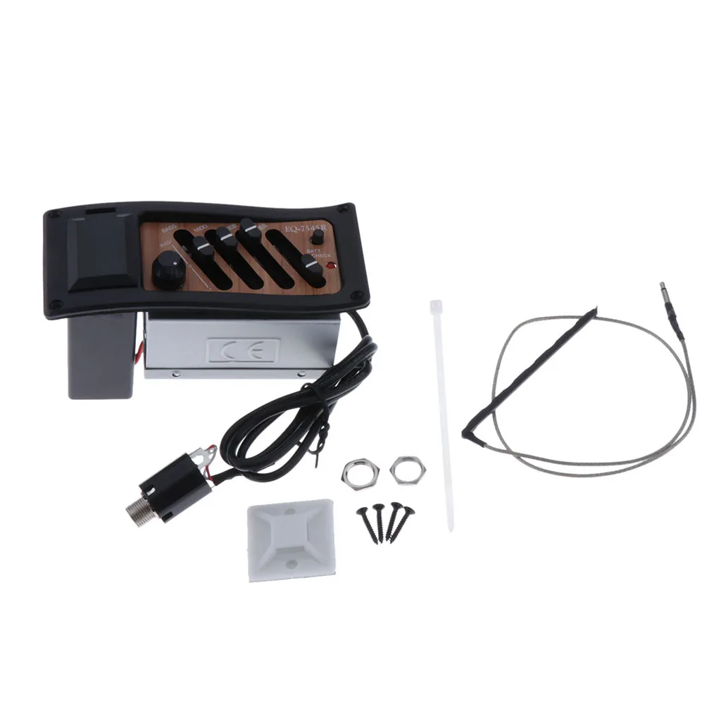 

1 комплект 4-полосный эквалайзер Эквалайзер Акустическая гитара предусилитель пьезо звукосниматель черный