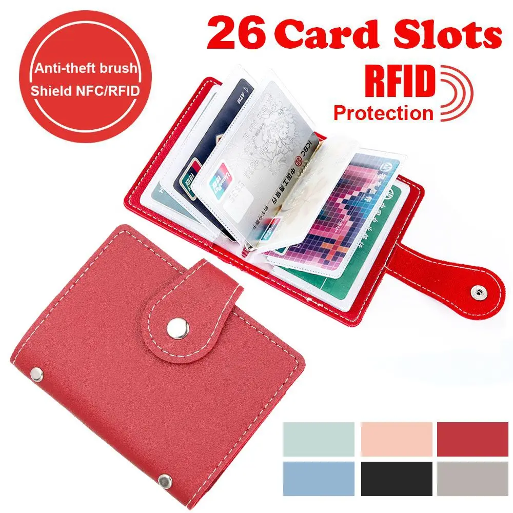 

Multi-function Purse Candy Color Pocket Bag PU Leather Wallet RFID Blocking 26 Card Slots Credit Card Holder
