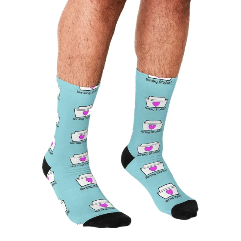

Men's socks Funny Nursing Student Cap With Heart Men harajuku Happy hip hop Novelty cute boys Crew Casual Crazy Socks for men
