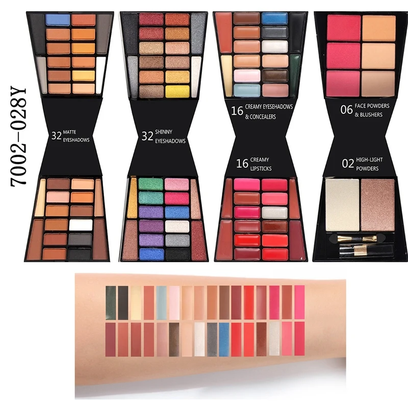 Miss Rose Fashion 104 цветные тени, блеск для губ Бронзирующая пудра румяна макияж набор кистей для макияжа шкатулка с зеркалом женский макияж A