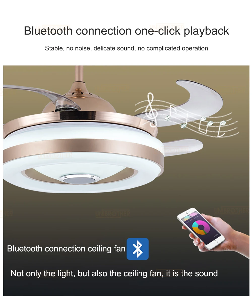 Bluetooth Музыка Светодиодный потолочный вентилятор лампа телефон приложение с