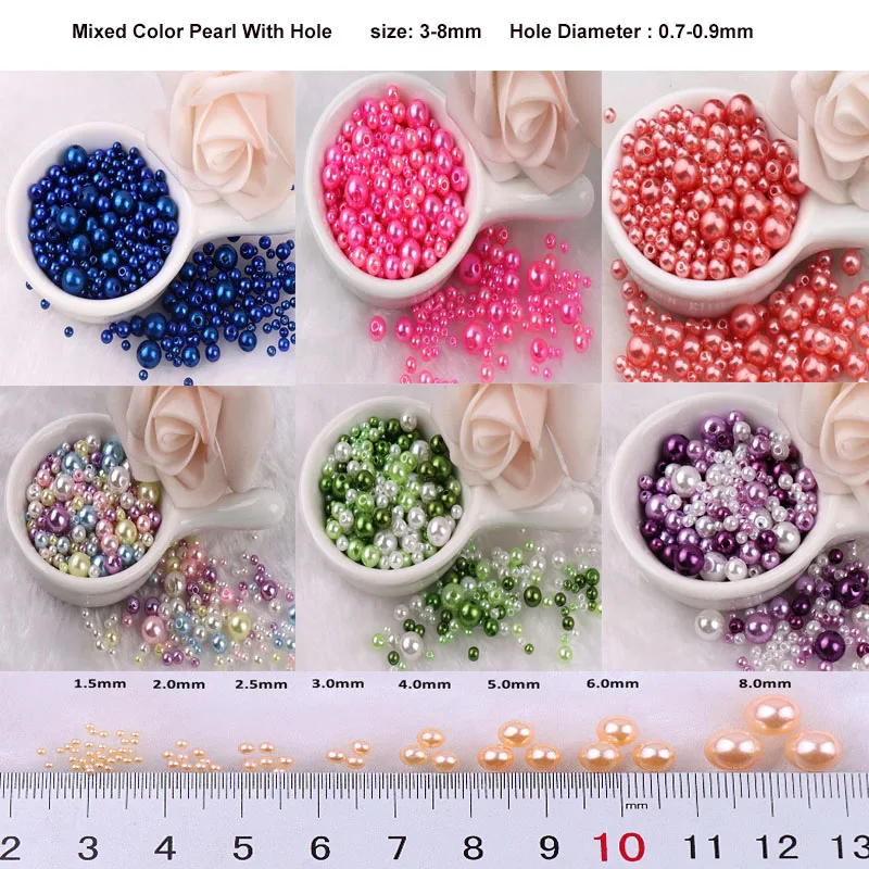 

150-200Pcs/Pack Imitation Pearl Mix Size 3-8mm Beads With Hole Colorful Pearls Round Acrylic Pearls For DIY Craft Jewelry Making