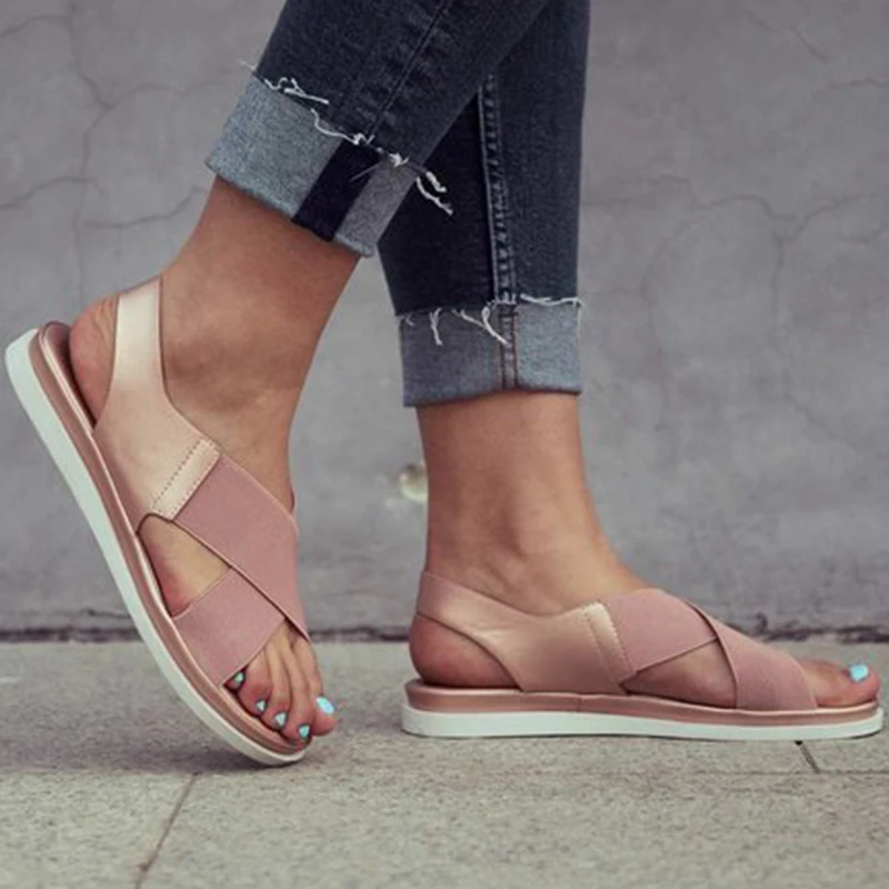 

Сандалии женские эластичные, текстильные босоножки на плоской подошве, Повседневная пляжная обувь, легкие, большие размеры 35-43, лето 2020