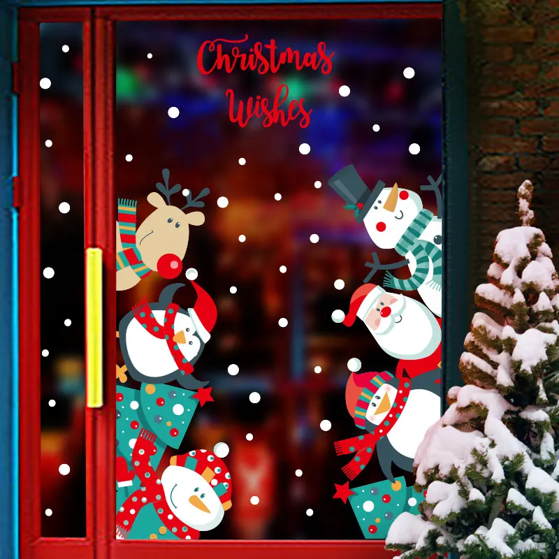 2020 Милые новогодние рождественские наклейки на стену DIY шаблон клей