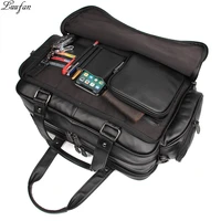 luufan black genuine leather men briefcase large capacity office messenger bag 15 6 laptop portfolio male business travel bag