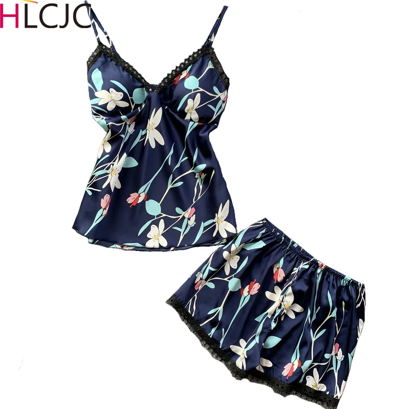 Женская пижама Сексуальный Атласный пижамный комплект кружевная Пижама с V