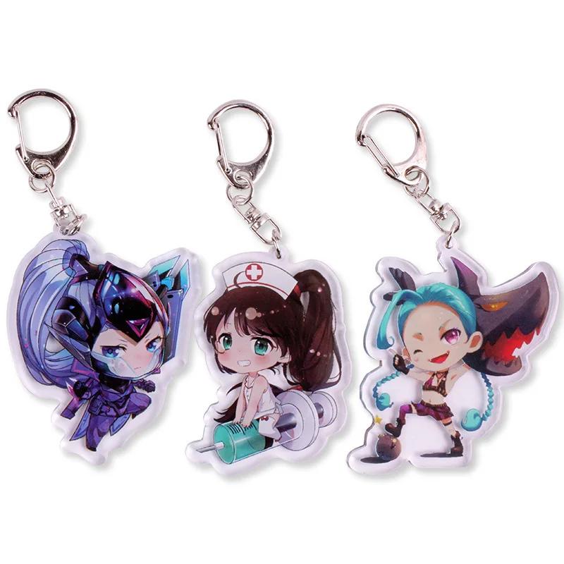 

wholesale Cartoon Game League of New Legends Keychain LOL Acrylic Rakan/Ahri/Riven/Yasuo/EZ Bag Pendant Car Key Charm Key Ring