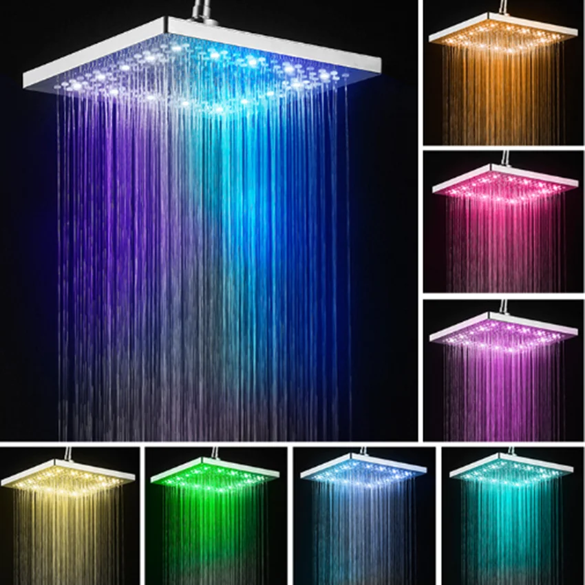 

Xinyi modern colorful LED 6 inch/8 inch color changing water luminous square rain shower shower head bathroom hotel shower