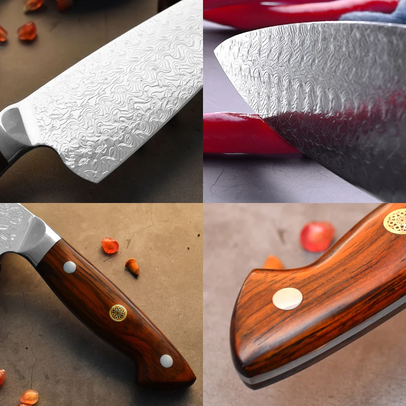 8-дюймовый поварский нож кованые Дамаск Сталь Многофункциональный кухонный нож Кливер Ножи s Пособия по кулинарии инструмент с сиамский с деревянной ручкой