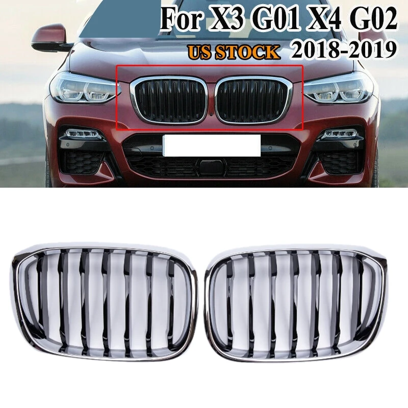 

Car Front Kidney Grill for -BMW 3 4 X3 X4 G01 G02 G08 2018 2019 2020 Chrome+Black Bumper Racing Grills