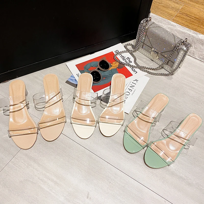 Шлепанцы женские прозрачные с открытым носком ПВХ сандалии желе квадратный