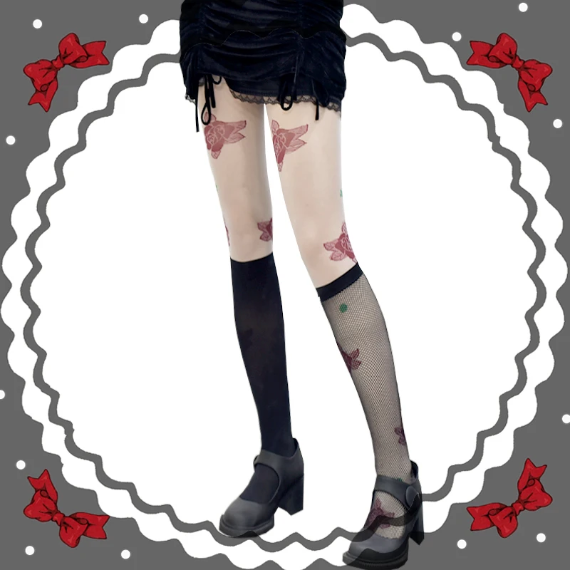 

Французские Ретро розовые белые тонкие шелковые чулки Лолита для молодых девушек с цветами жаккардовые плетеные колготки JK форма носки до ...