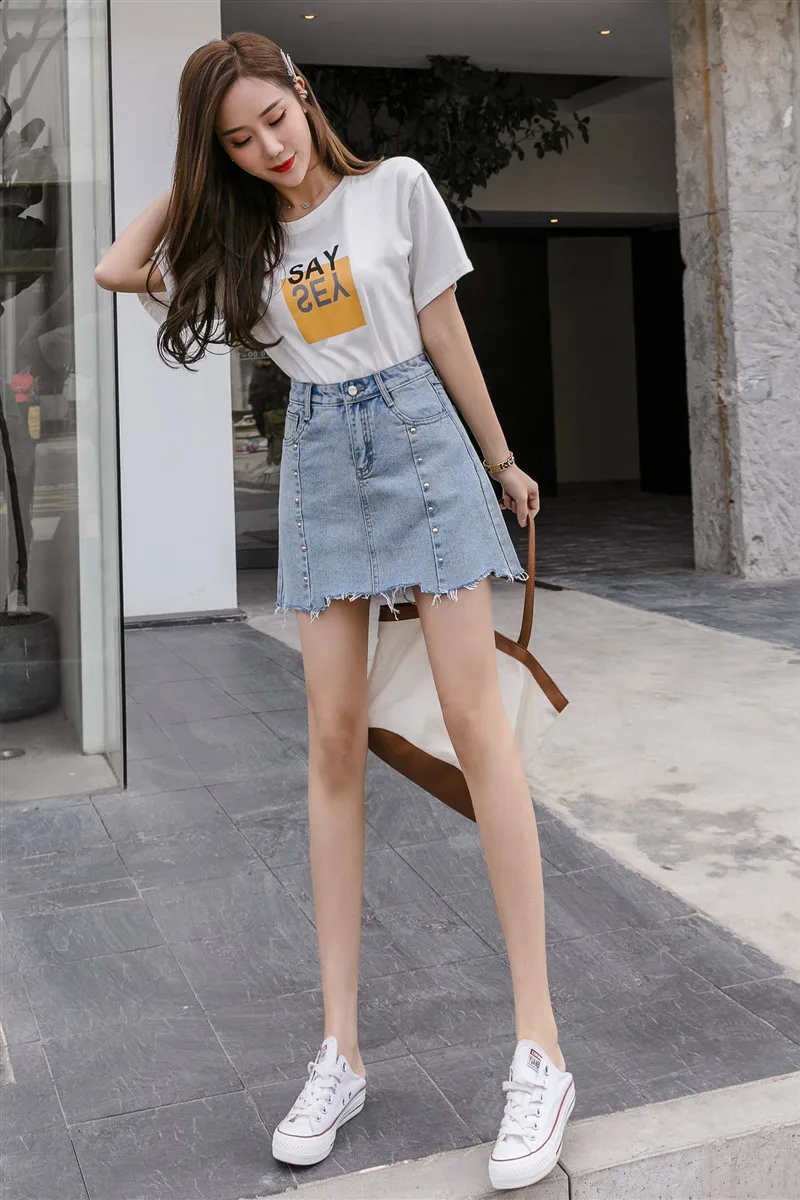 

Smlinan Summer Vintage High-waisted Denim Skirt Women Korean Style Casual Mini Skirts Harajuku A Line Jeans Short Skirt Female