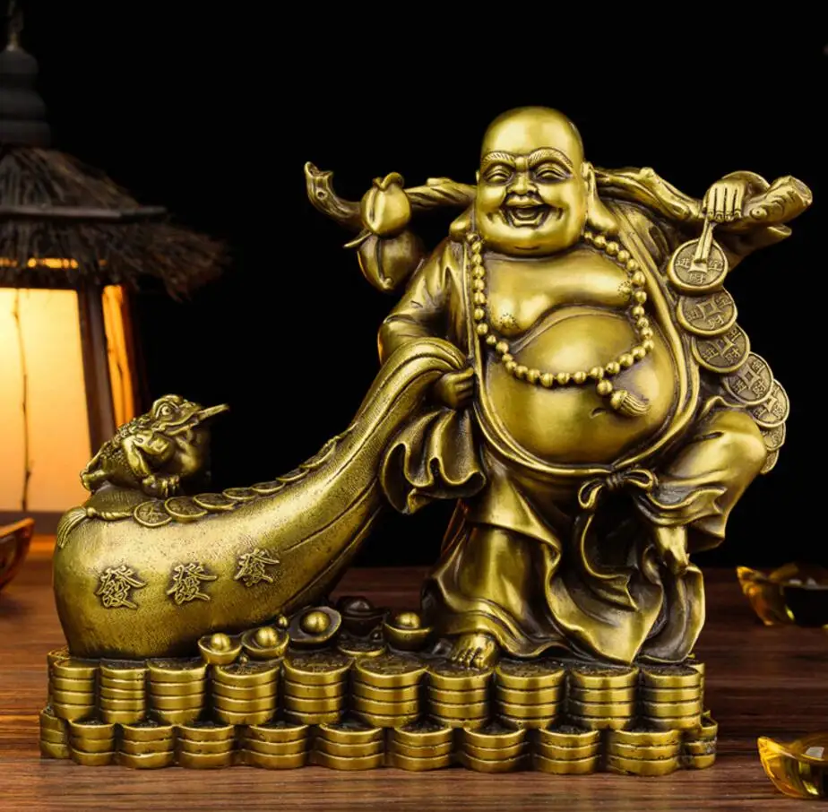 Медь статуя чистый Будда Майтрея орнамент гостиная тянуть тряпичным мешком