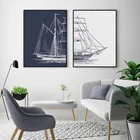 Скандинавский плакат на холсте с изображением парусной лодки и морской лодки, Настенная картина с изображением корабля, морской флот, картина для гостиной, домашний декор
