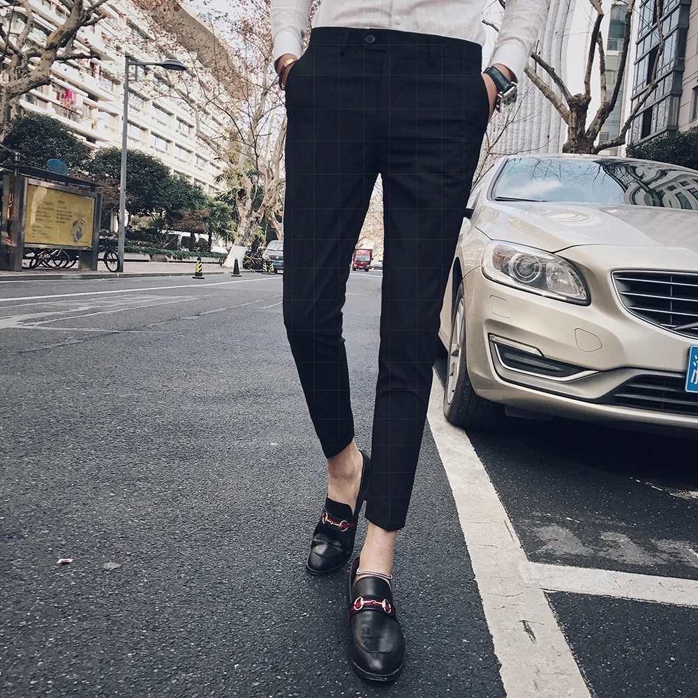 Платье костюм брюки мужской Клетчатый костюм брюки мужские брендовые дизайнерские джентльменский Бизнес повседневные рабочие брюки мужские голые ноги брюки