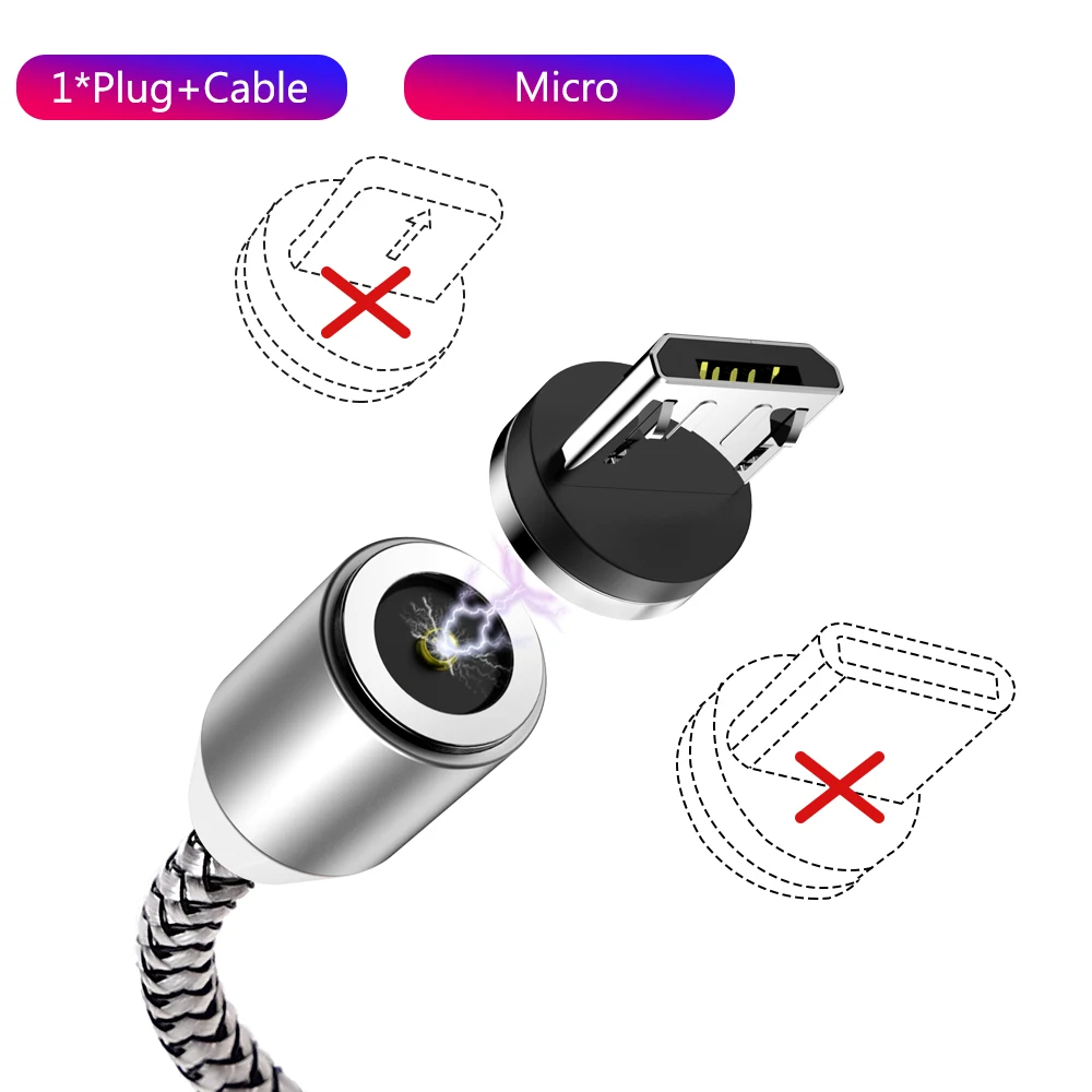 Магнитный Micro usb type-C кабель для iPhone 11 Pro XS Max 7 8 Plus samsung Android 3A кабель для быстрой зарядки и передачи данных 2 м USBC type C зарядное устройство - Цвет: Silver For Micro