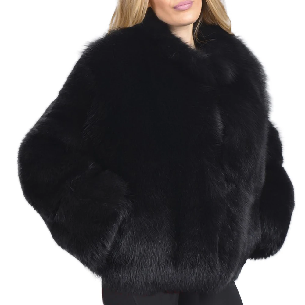 Женская куртка из натурального Лисьего меха с круглым вырезом|Шубы и дубленки| |