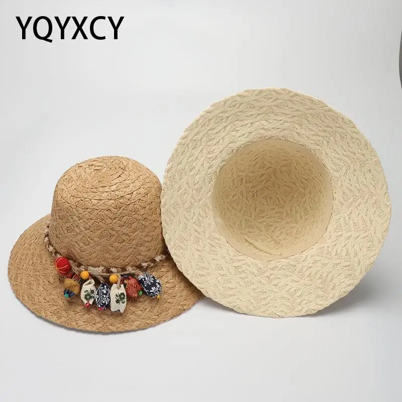 

YQYXCY Sun Hat Cap Wide Brim Floppy Top Summer Hats For Women Beach Panama Straw Dome Bucket Hat Female Visor Bonnet Bohemia New