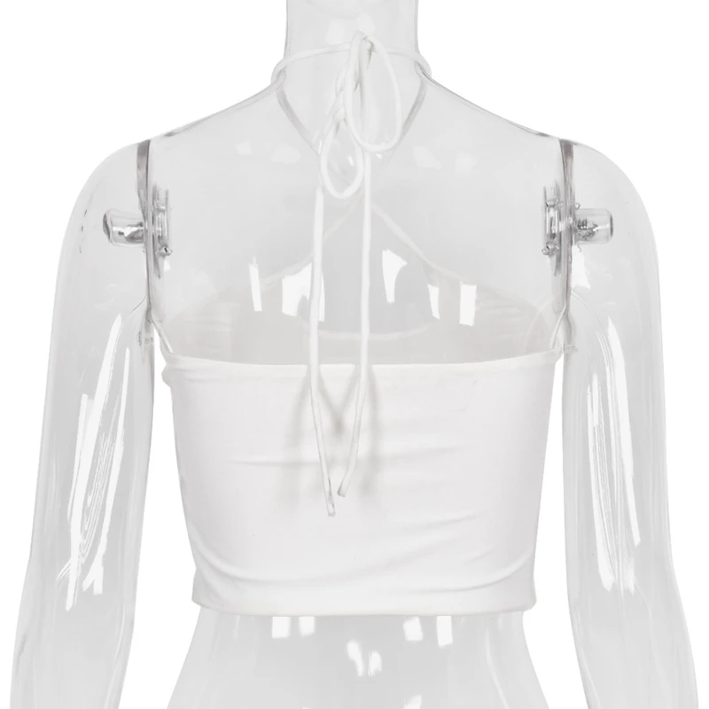 

Summer Criss-Cross Bandage Halter Tops Women Sexy White Cami 2021 Fashion Backless Crop Tops Mini Vest Club Streetwear Outfits