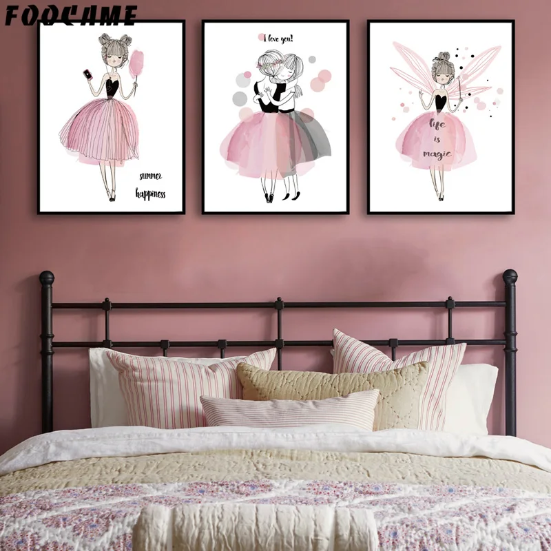 Девочка Розовая Юбка танцующие крылья рандомные Детские Мультяшные плакаты и