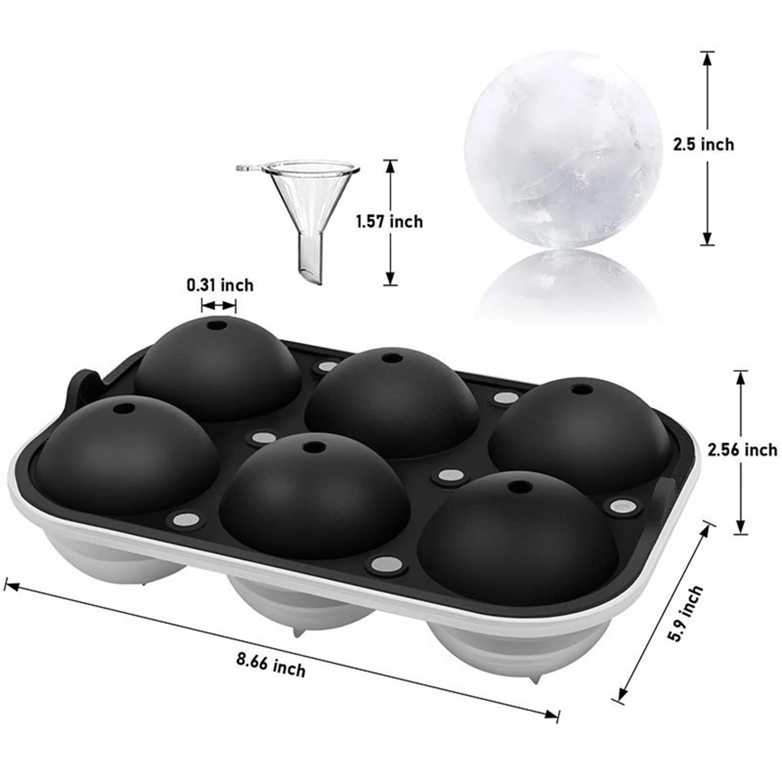 

Silicone 6 Cavity Ice Mold Bar AccessioriesKitchen Tools Ice Sphere Mold With Funnel Ice Cube Ball Maker Mold