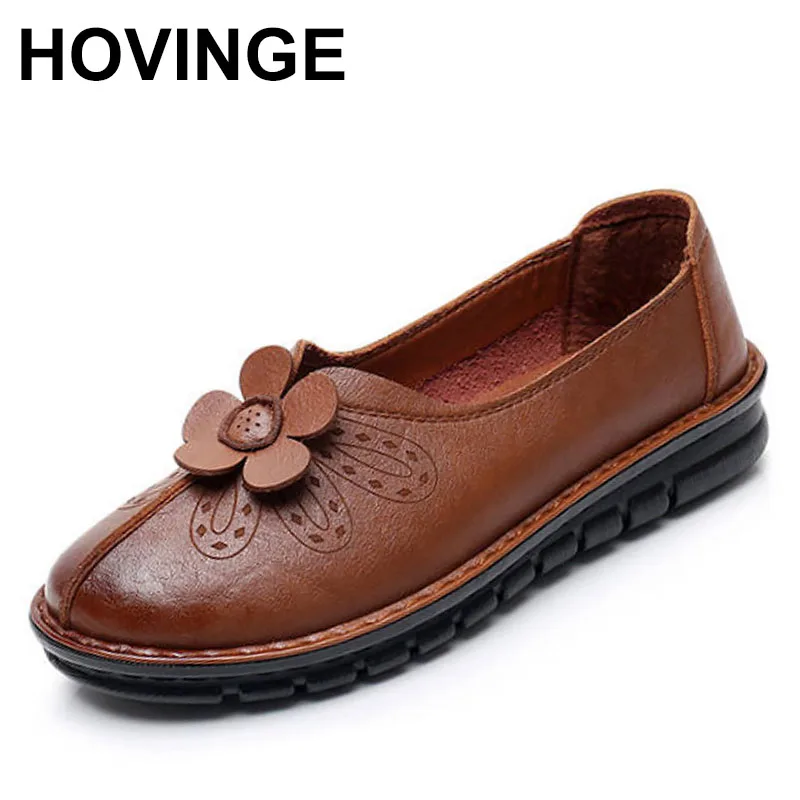 

HOVINGEWoman Moccasins Summer Women Shoes Retro Style 2020 New Arrival Flower Mom Flats Female Genuine Leather Shoes
