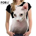 Милая женская 3d-футболка FORUDESIGNS, футболка с принтом в виде канадского кота без волос, футболка с круглым вырезом и коротким рукавом в форме сфинкса, эластичная футболка для бодибилдинга