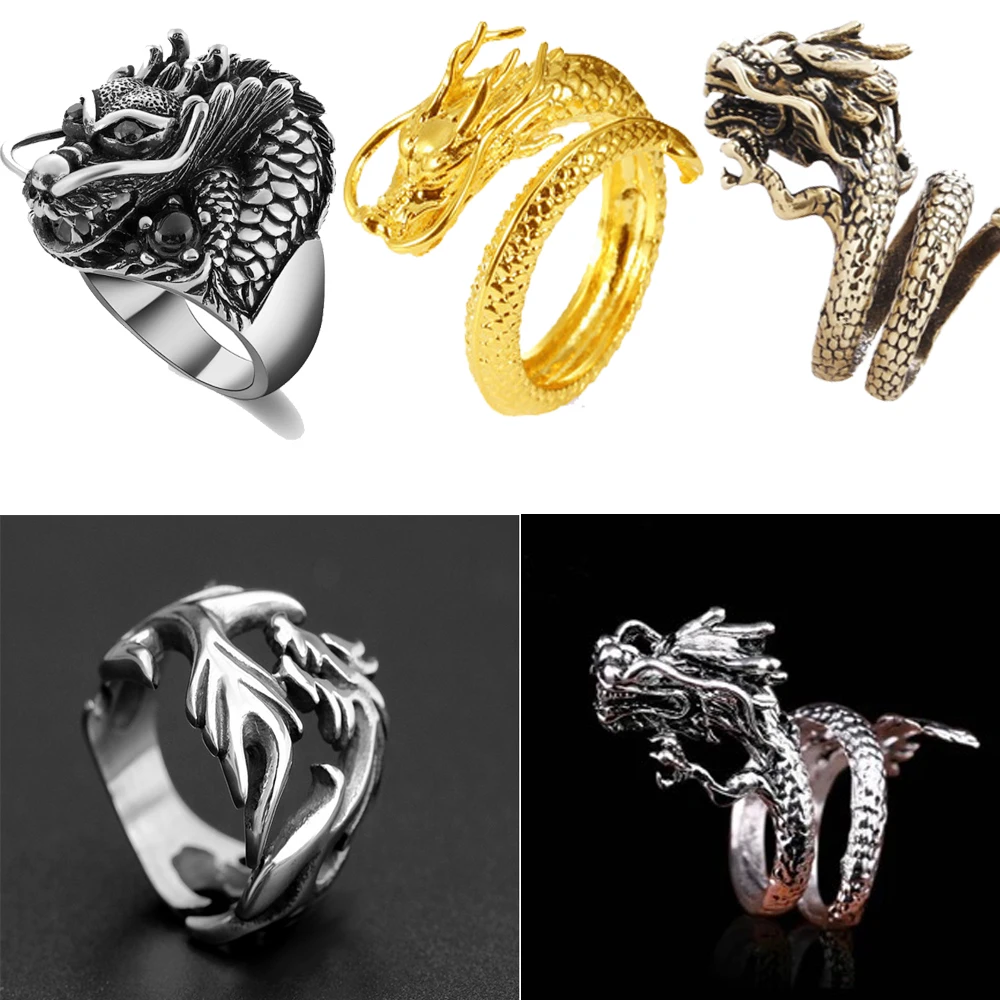 Мужские кольца в стиле ретро готика панк виде черепа волка дракона ювелирные
